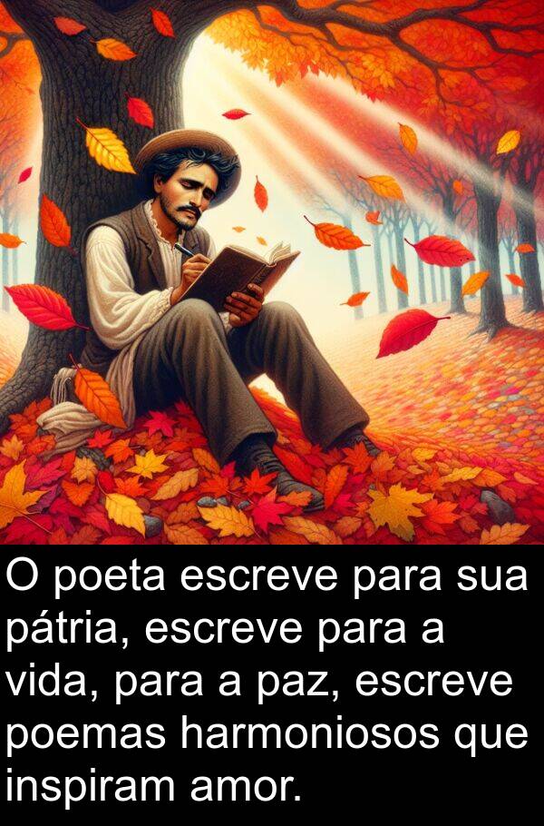 pátria: O poeta escreve para sua pátria, escreve para a vida, para a paz, escreve poemas harmoniosos que inspiram amor.