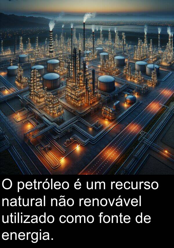 natural: O petróleo é um recurso natural não renovável utilizado como fonte de energia.