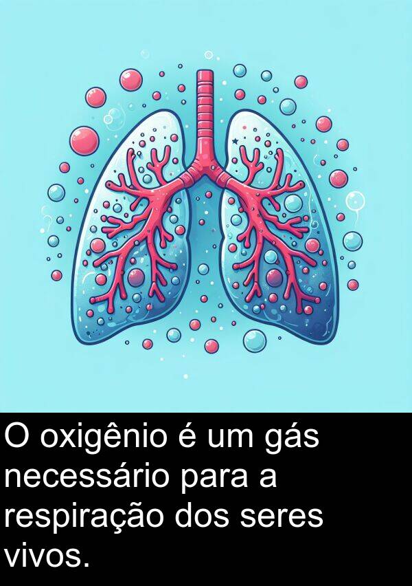 gás: O oxigênio é um gás necessário para a respiração dos seres vivos.