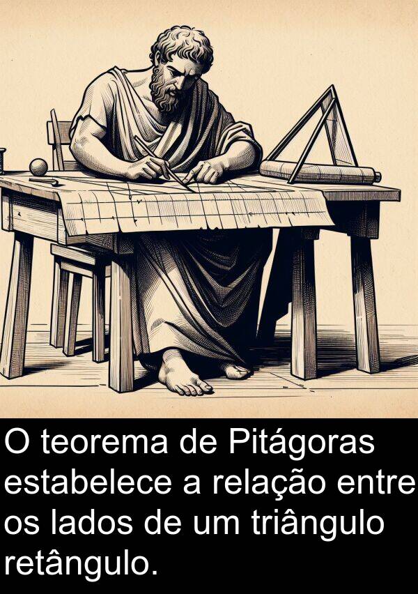 lados: O teorema de Pitágoras estabelece a relação entre os lados de um triângulo retângulo.