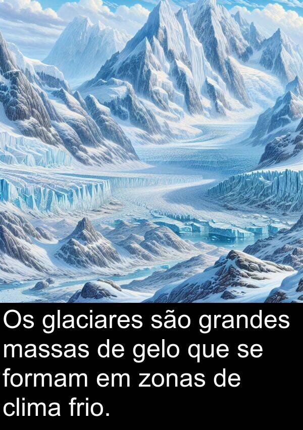 glaciares: Os glaciares são grandes massas de gelo que se formam em zonas de clima frio.