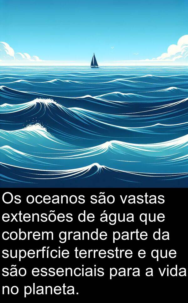 terrestre: Os oceanos são vastas extensões de água que cobrem grande parte da superfície terrestre e que são essenciais para a vida no planeta.