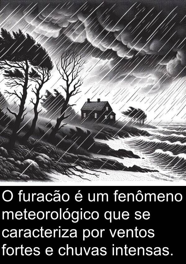 fortes: O furacão é um fenômeno meteorológico que se caracteriza por ventos fortes e chuvas intensas.