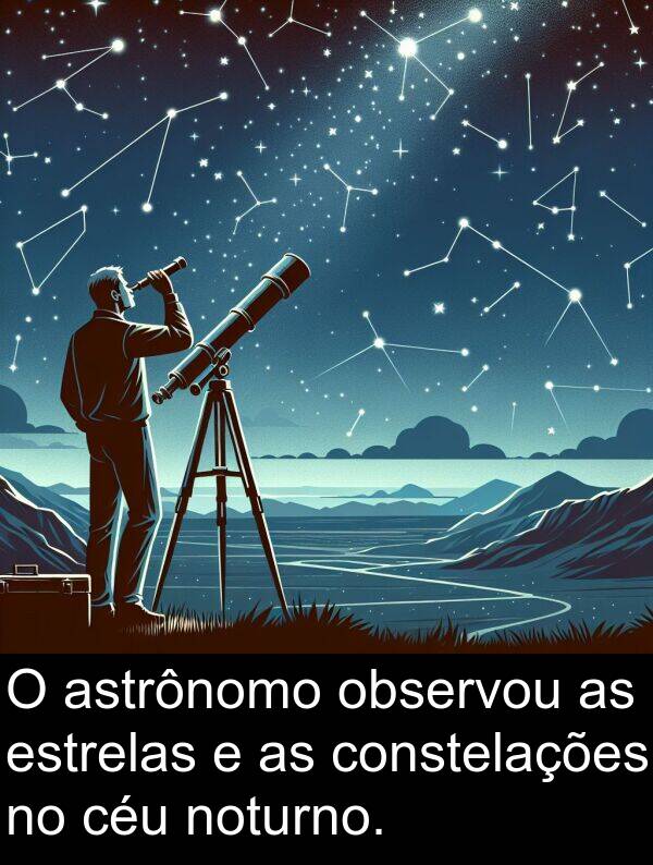 noturno: O astrônomo observou as estrelas e as constelações no céu noturno.