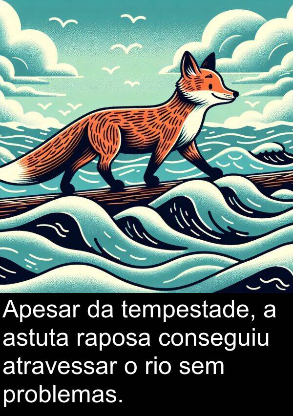 raposa: Apesar da tempestade, a astuta raposa conseguiu atravessar o rio sem problemas.