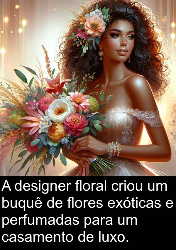 flores: A designer floral criou um buquê de flores exóticas e perfumadas para um casamento de luxo.