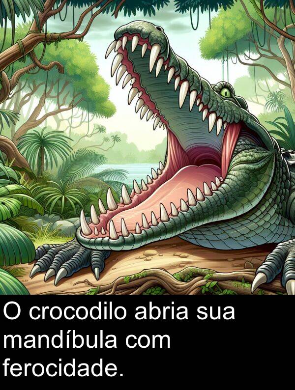 mandíbula: O crocodilo abria sua mandíbula com ferocidade.