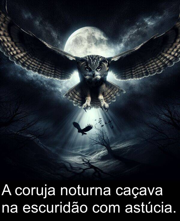 coruja: A coruja noturna caçava na escuridão com astúcia.