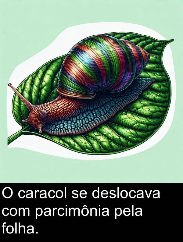 parcimônia: O caracol se deslocava com parcimônia pela folha.