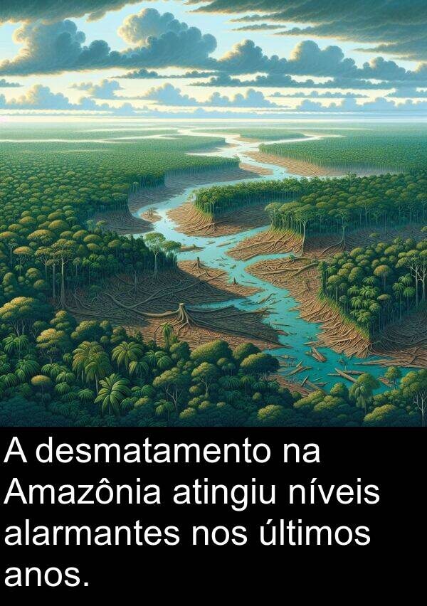 níveis: A desmatamento na Amazônia atingiu níveis alarmantes nos últimos anos.