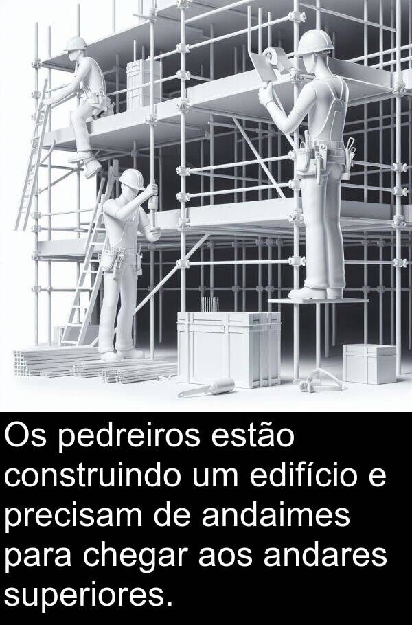 precisam: Os pedreiros estão construindo um edifício e precisam de andaimes para chegar aos andares superiores.