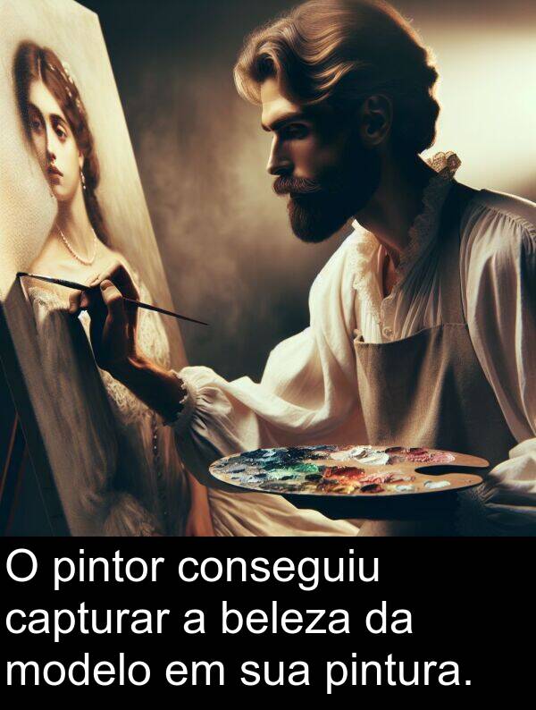 beleza: O pintor conseguiu capturar a beleza da modelo em sua pintura.