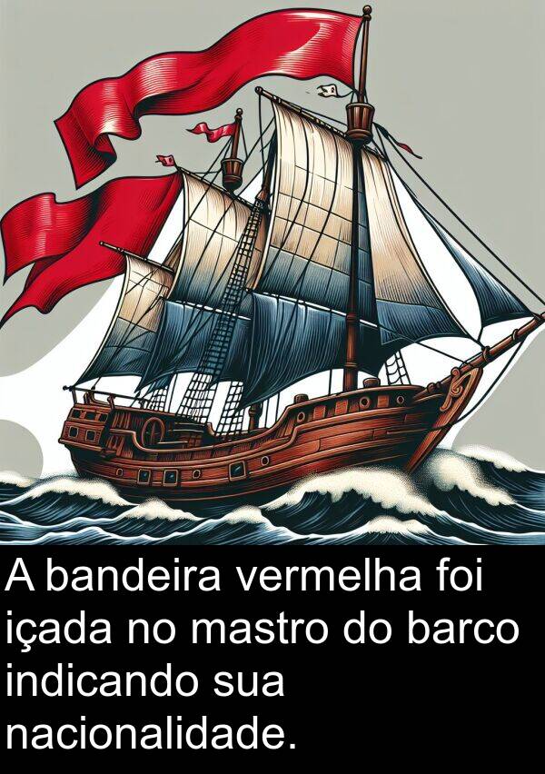 vermelha: A bandeira vermelha foi içada no mastro do barco indicando sua nacionalidade.