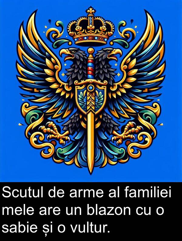 sabie: Scutul de arme al familiei mele are un blazon cu o sabie și o vultur.