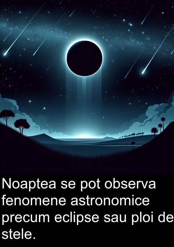 observa: Noaptea se pot observa fenomene astronomice precum eclipse sau ploi de stele.