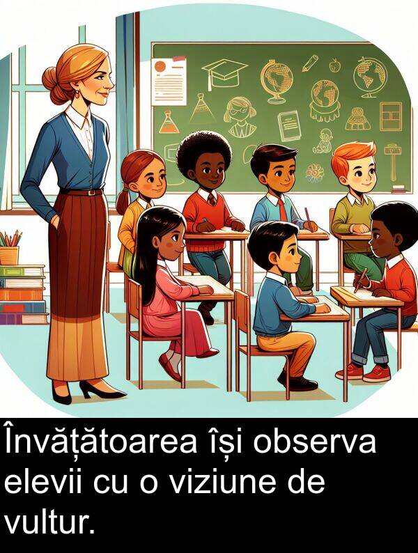 observa: Învățătoarea își observa elevii cu o viziune de vultur.