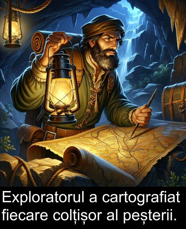 colțișor: Exploratorul a cartografiat fiecare colțișor al peșterii.