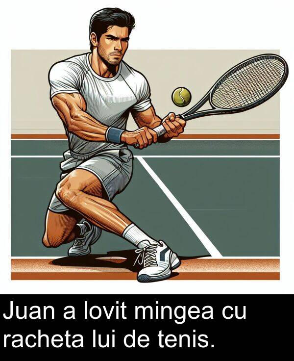 racheta: Juan a lovit mingea cu racheta lui de tenis.