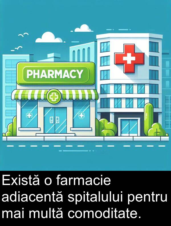 farmacie: Există o farmacie adiacentă spitalului pentru mai multă comoditate.