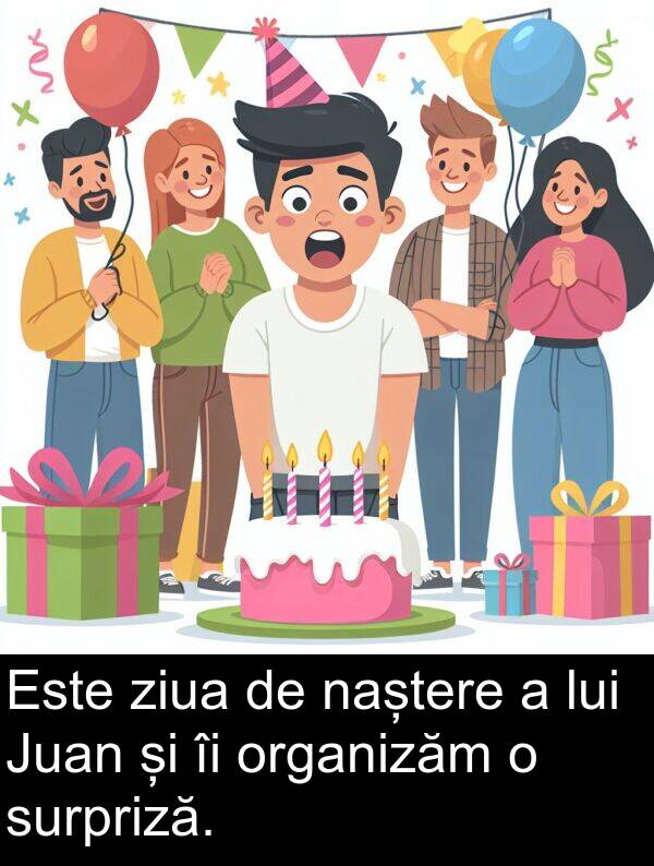 naștere: Este ziua de naștere a lui Juan și îi organizăm o surpriză.