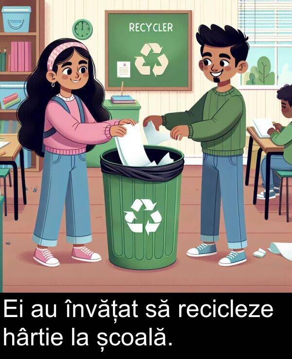 hârtie: Ei au învățat să recicleze hârtie la școală.