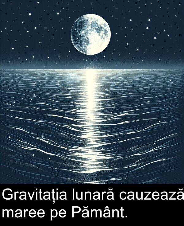 lunară: Gravitația lunară cauzează maree pe Pământ.