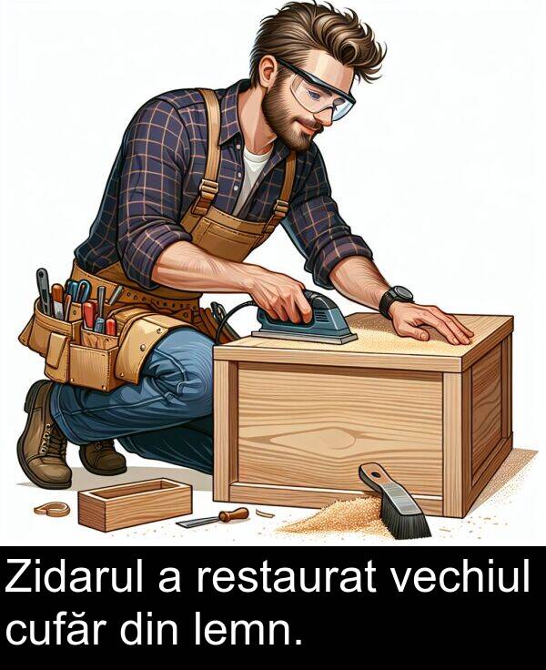 vechiul: Zidarul a restaurat vechiul cufăr din lemn.