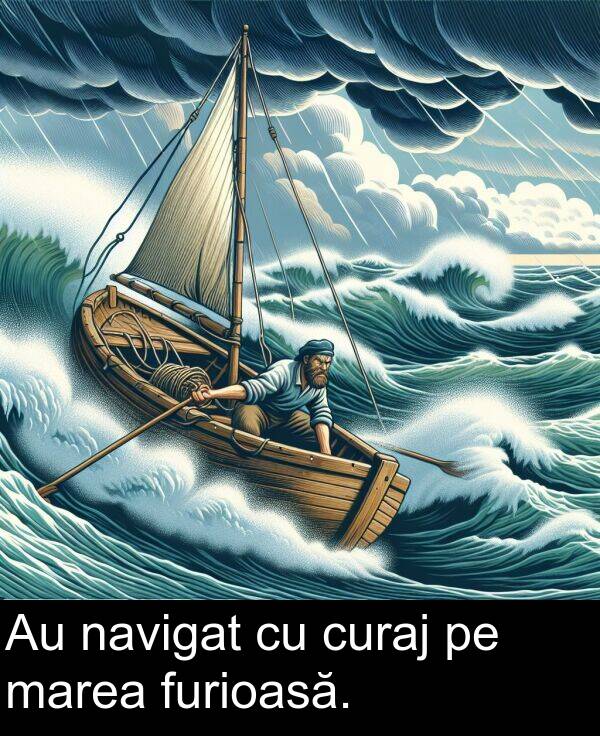 navigat: Au navigat cu curaj pe marea furioasă.