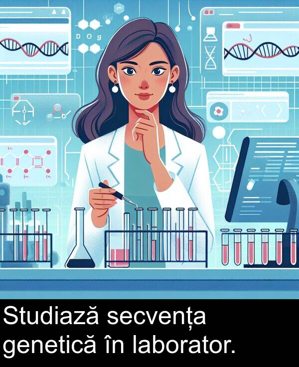 laborator: Studiază secvența genetică în laborator.