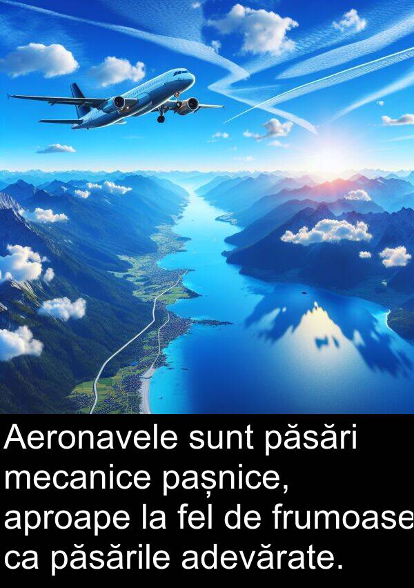 pașnice: Aeronavele sunt păsări mecanice pașnice, aproape la fel de frumoase ca păsările adevărate.