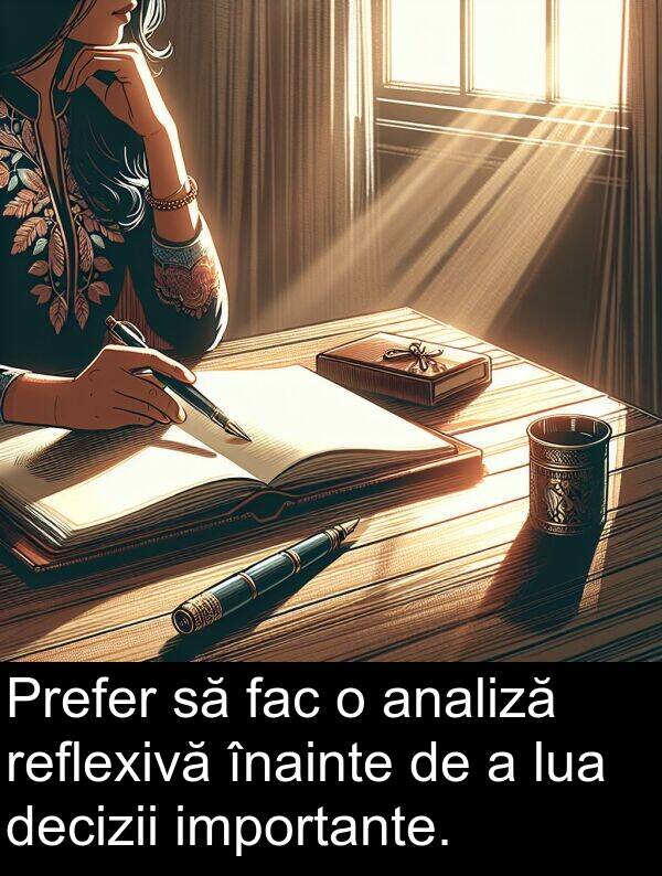 decizii: Prefer să fac o analiză reflexivă înainte de a lua decizii importante.