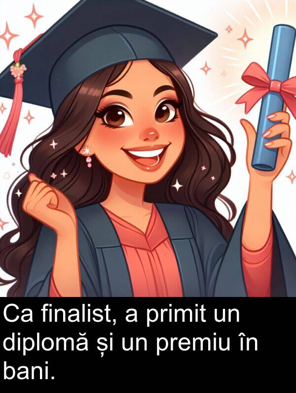 bani: Ca finalist, a primit un diplomă și un premiu în bani.