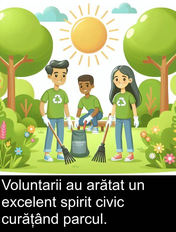 civic: Voluntarii au arătat un excelent spirit civic curățând parcul.