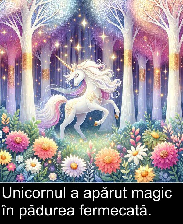 magic: Unicornul a apărut magic în pădurea fermecată.