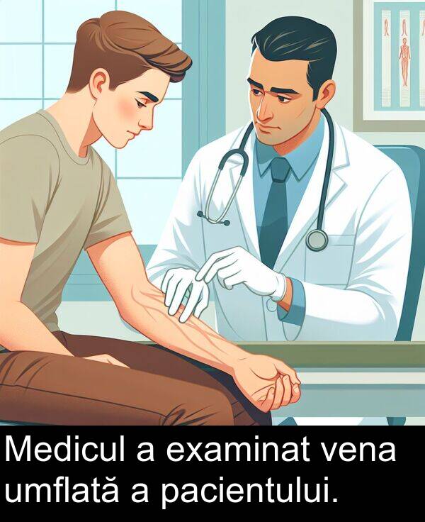 umflată: Medicul a examinat vena umflată a pacientului.