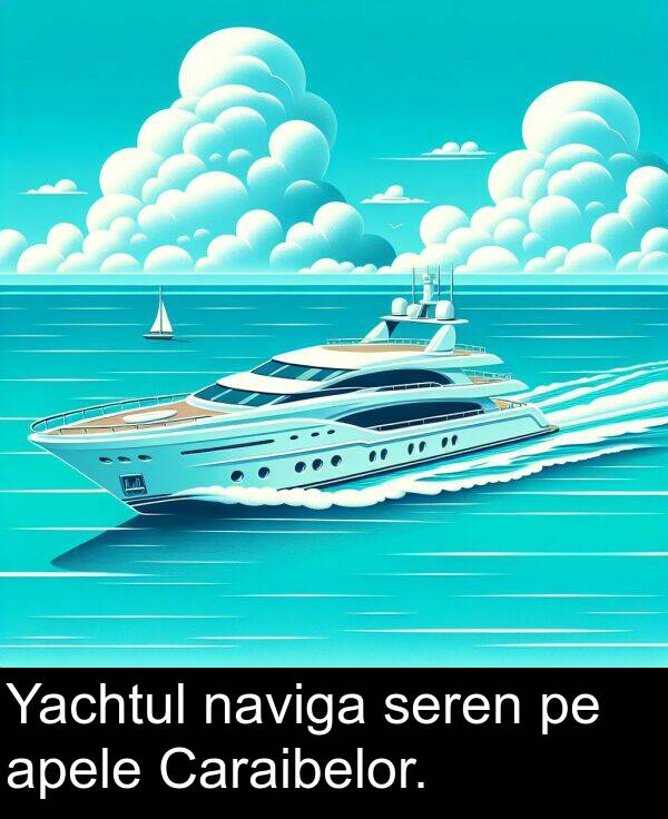 naviga: Yachtul naviga seren pe apele Caraibelor.