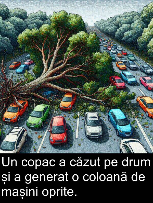 drum: Un copac a căzut pe drum și a generat o coloană de mașini oprite.