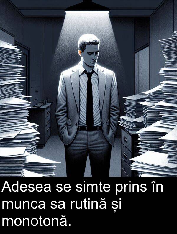 simte: Adesea se simte prins în munca sa rutină și monotonă.