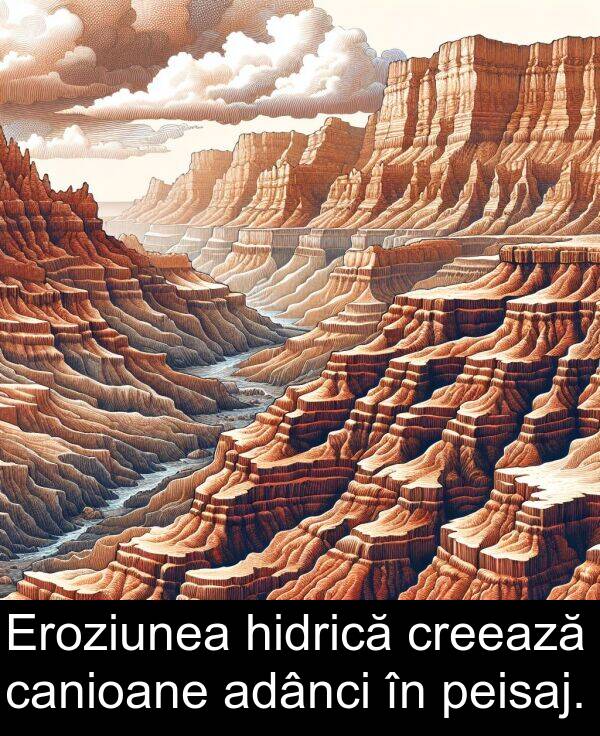 hidrică: Eroziunea hidrică creează canioane adânci în peisaj.