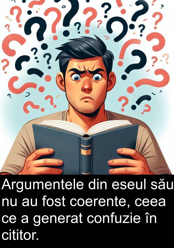 coerente: Argumentele din eseul său nu au fost coerente, ceea ce a generat confuzie în cititor.