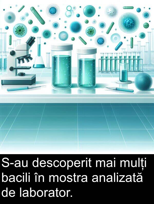 laborator: S-au descoperit mai mulți bacili în mostra analizată de laborator.