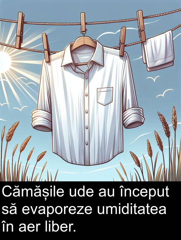 ude: Cămășile ude au început să evaporeze umiditatea în aer liber.