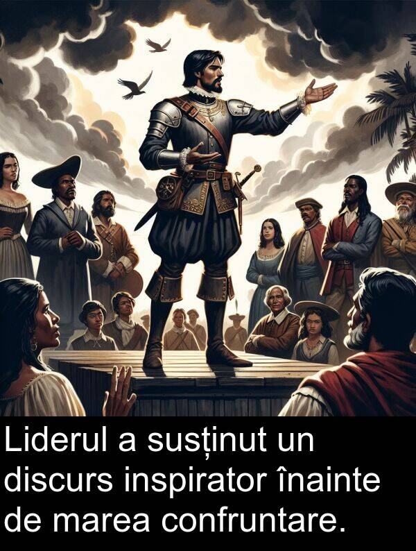 înainte: Liderul a susținut un discurs inspirator înainte de marea confruntare.