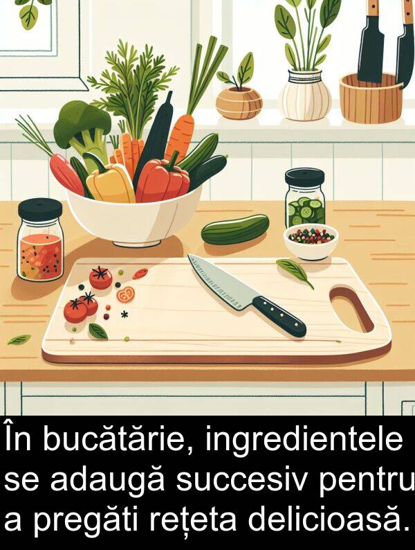 ingredientele: În bucătărie, ingredientele se adaugă succesiv pentru a pregăti rețeta delicioasă.