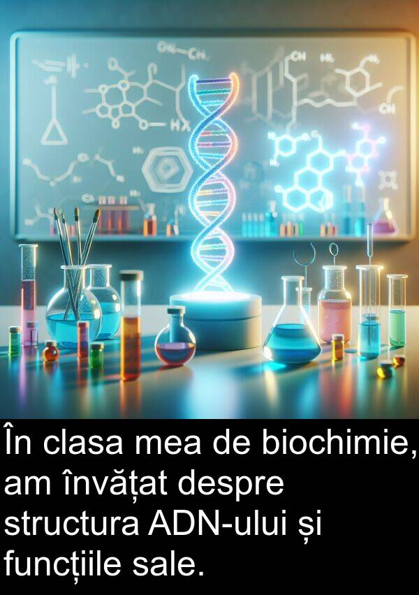 despre: În clasa mea de biochimie, am învățat despre structura ADN-ului și funcțiile sale.