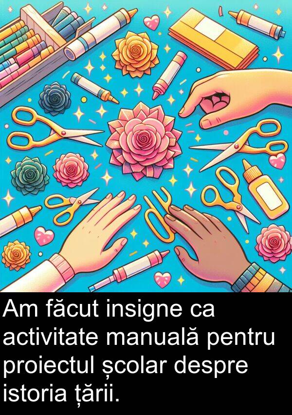 școlar: Am făcut insigne ca activitate manuală pentru proiectul școlar despre istoria țării.