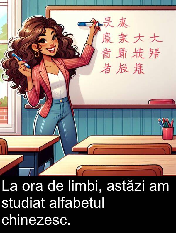 studiat: La ora de limbi, astăzi am studiat alfabetul chinezesc.