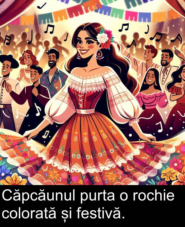 festivă: Căpcăunul purta o rochie colorată și festivă.