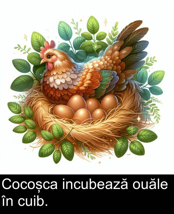 incubează: Cocoșca incubează ouăle în cuib.