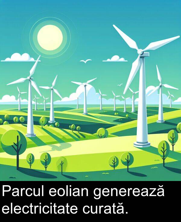 electricitate: Parcul eolian generează electricitate curată.